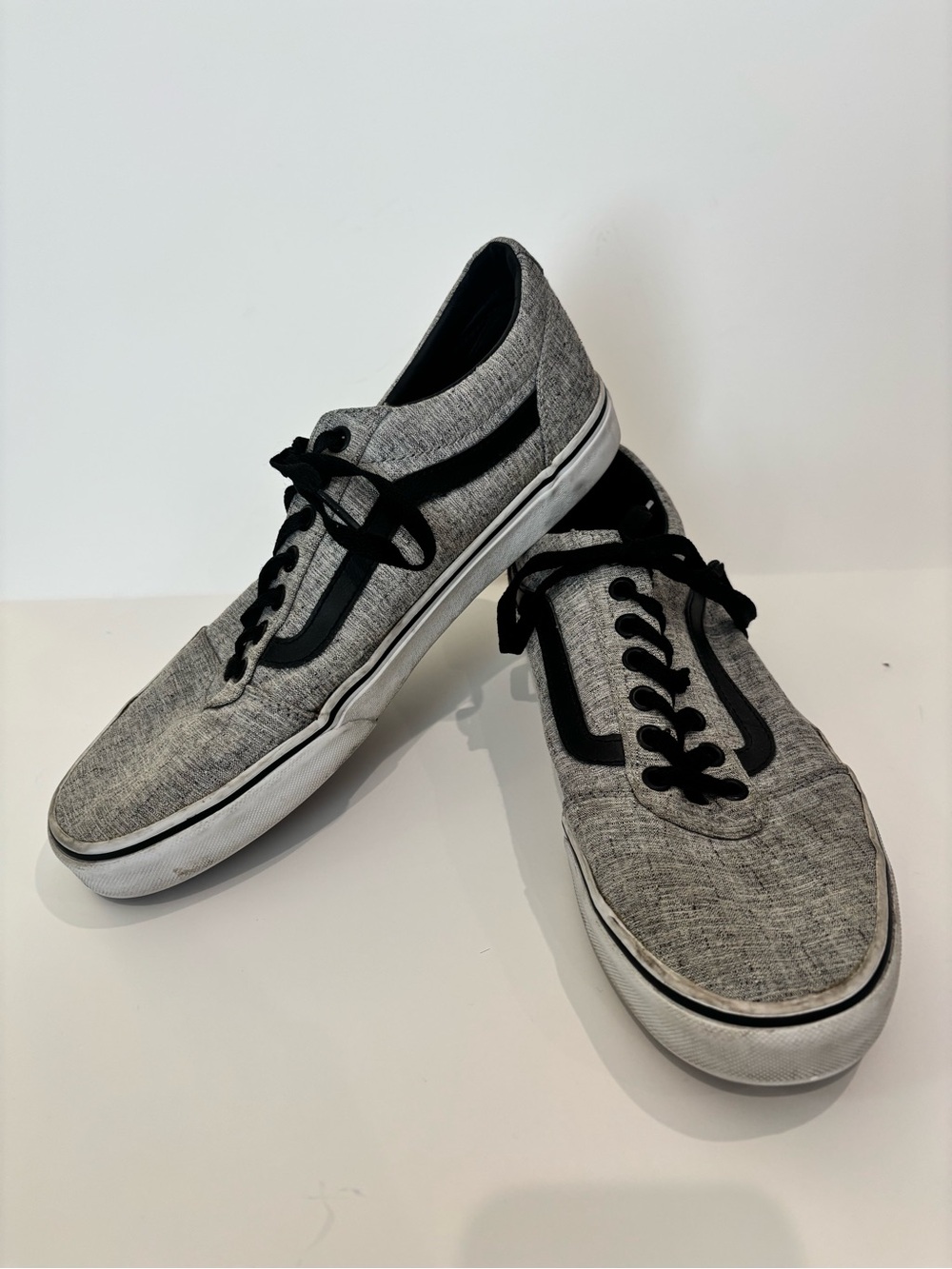 Vans Men’s Gray Canvas Low-Top Sneakers with Black Stripe